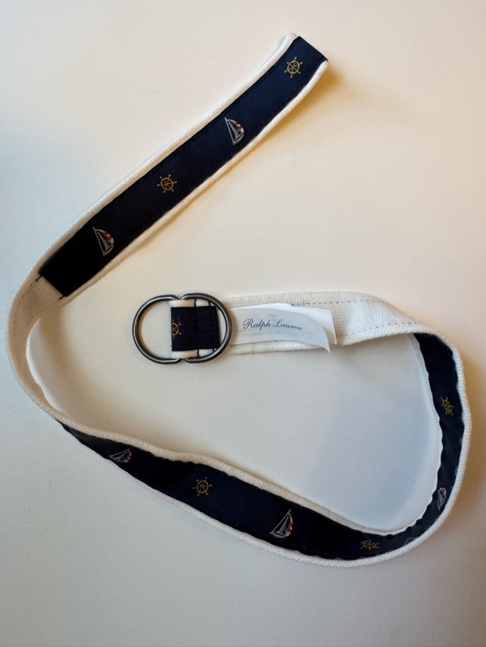 Ralph Lauren White Fabric Care Label with Navy Text